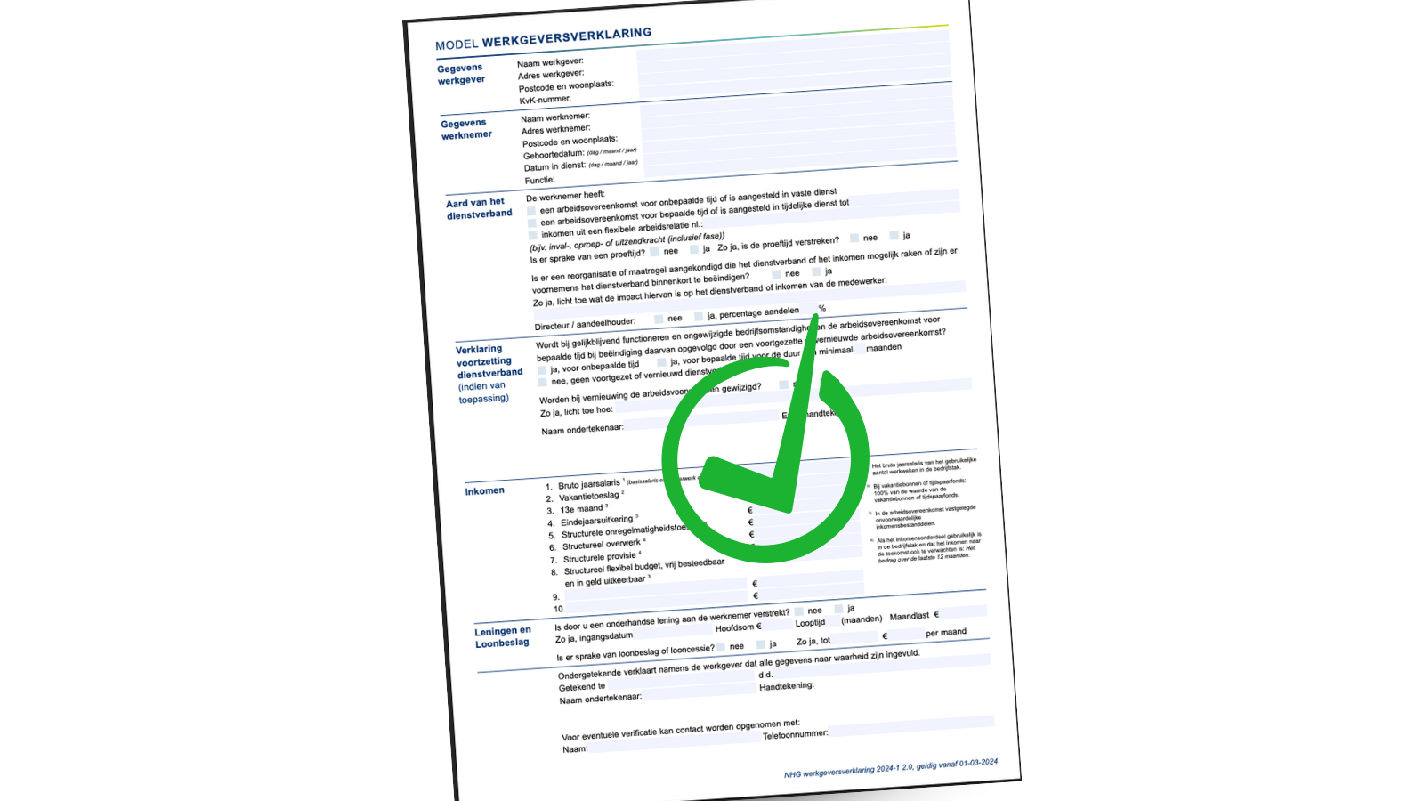 Werkgeversverklaring formulier NHG model 2026 goedgekeurd